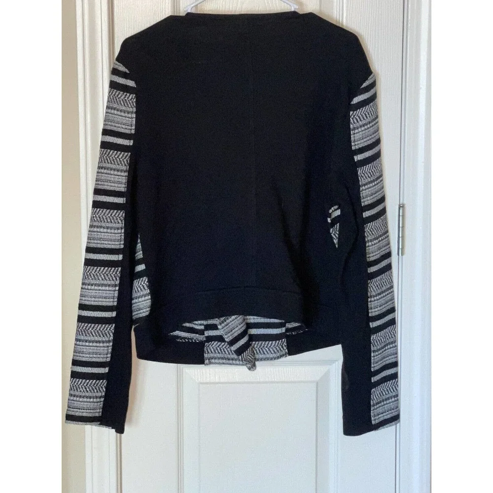 Women’s Lou & Grey Printed Asymmetric Fabric‎ Moto Jacket Size Large Black White